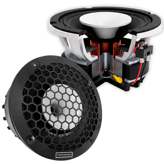 BRUTE FORCE Par De Bocinas Medio Rango Pro Show Audio 6.5" Tweeter Compresion Terminales Push 2X375W RMS 1000W Max Bobina 1.5 Iman Ferrita Canasta Aluminio 4 Ohms 93.8dB USA MAFIA The Rude Boy by Steelpro