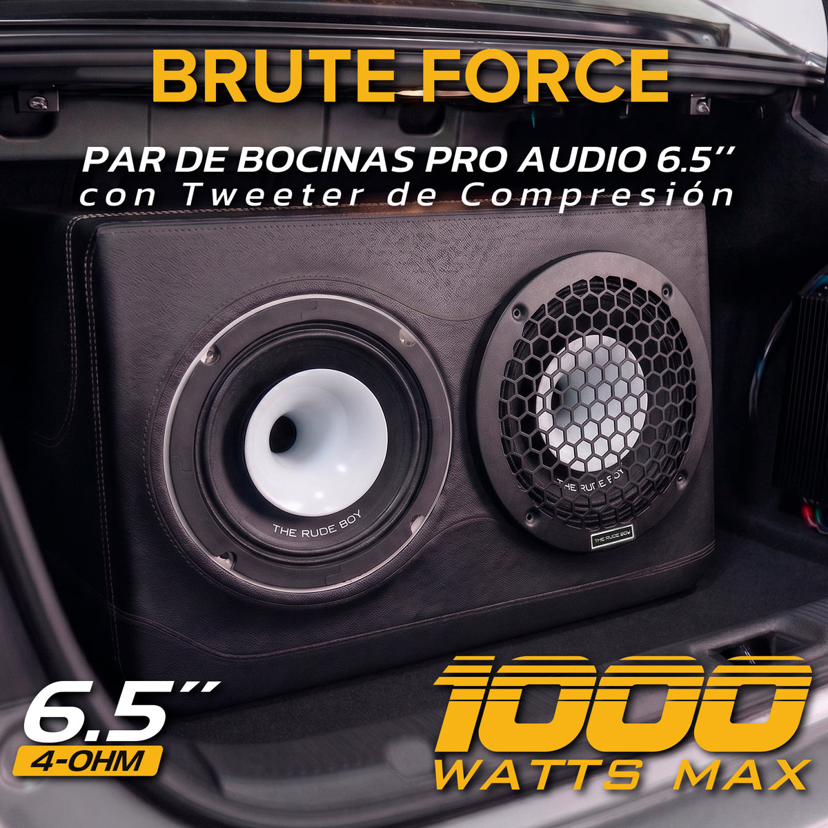 BRUTE FORCE Par De Bocinas Medio Rango Pro Show Audio 6.5" Tweeter Compresion Terminales Push 2X375W RMS 1000W Max Bobina 1.5 Iman Ferrita Canasta Aluminio 4 Ohms 93.8dB USA MAFIA The Rude Boy by Steelpro