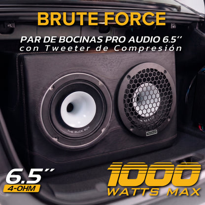 BRUTE FORCE Par De Bocinas Medio Rango Pro Show Audio 6.5" Tweeter Compresion Terminales Push 2X375W RMS 1000W Max Bobina 1.5 Iman Ferrita Canasta Aluminio 4 Ohms 93.8dB USA MAFIA The Rude Boy by Steelpro