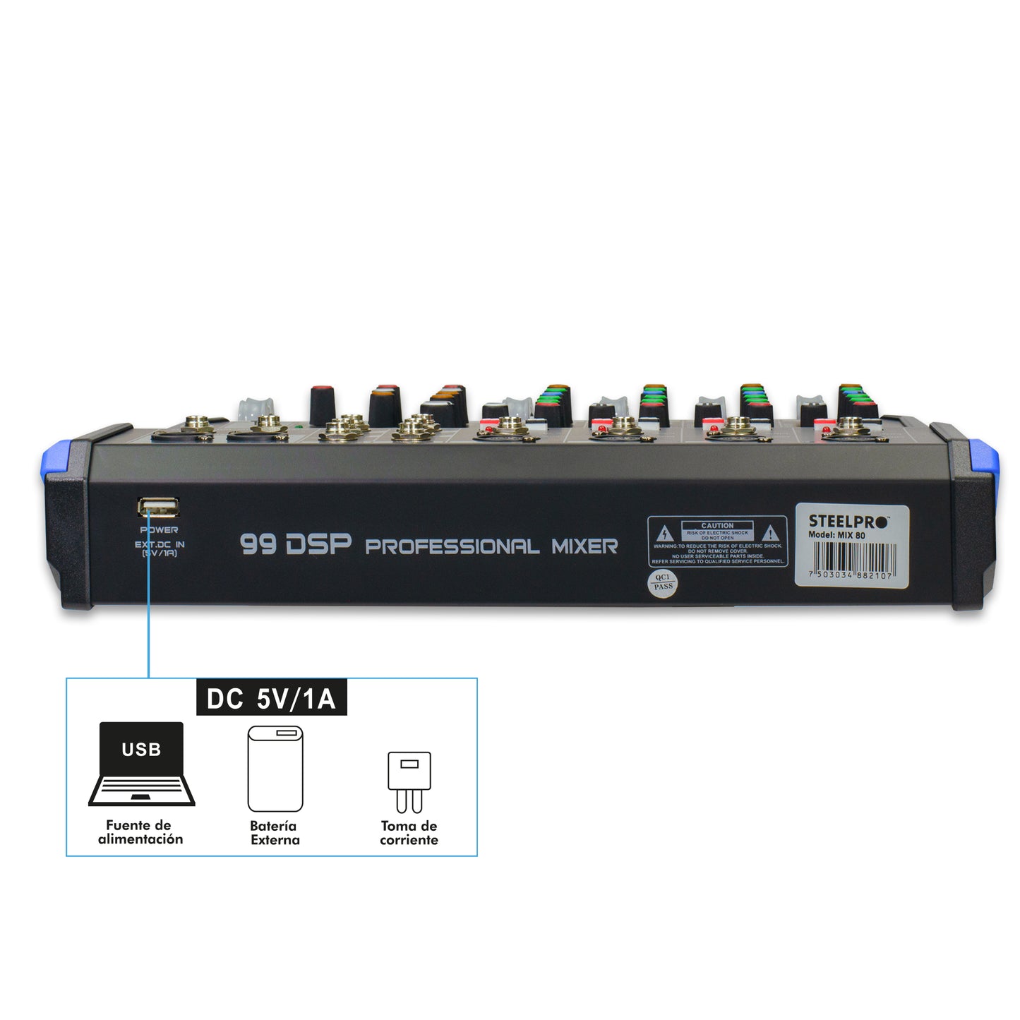 MIX 80 Mezcladora Profesional 8 Canales 16 Efectos Usb Bluetooth Steelpro