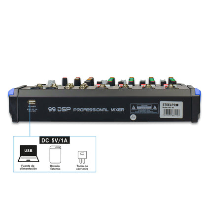 MIX 80 Mezcladora Profesional 8 Canales 16 Efectos Usb Bluetooth Steelpro