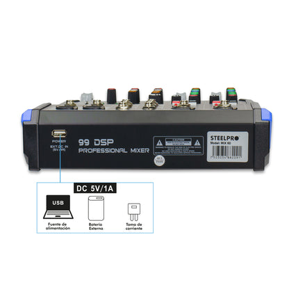 Mezcladora Audio 6 Canales 99 Efectos Bluetooth By Steelpro