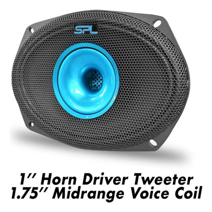 Bocina 6.x9 Cono Azul Plateado 1300w De Potencia By Steelpro Color Negro