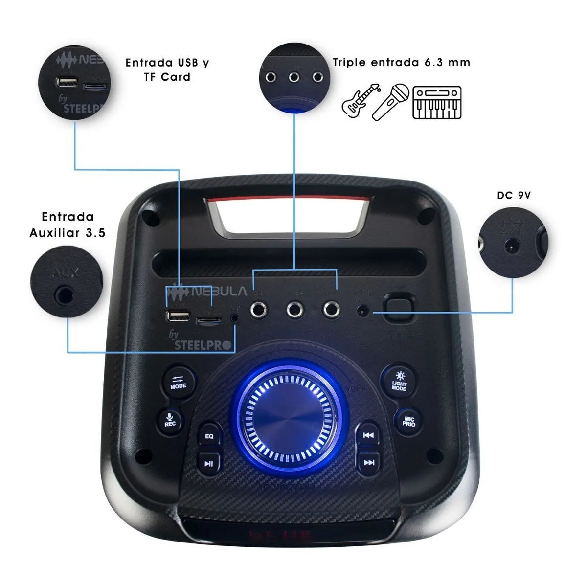 Bocina Portatil Bluetooth Steelpro Nebula Negro Suspension De Aire