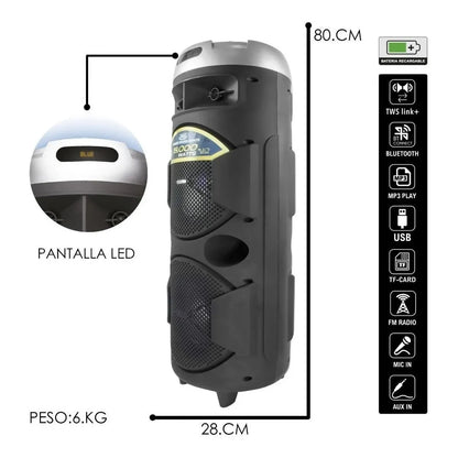 Bocina Portátil Steelpro Bazzoka 200w, Bluetooth, Karaoke, Negro