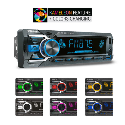 CARBON-323 Autoestéreo 1 DIN Bluetooth USB SD FM Manos Libres Pantalla LCD RCA Multicolor Steelpro