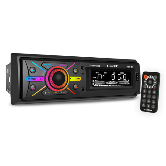 Autoestéreo 1 Din Caratula desmontable CARBON-330 75W X 4 Canales Bluetooth / Aux / UsB / FM Función Intelige zonas de color nte PUSH TO TALK
