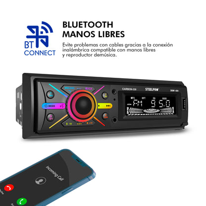 Autoestéreo 1 DIN Bluetooth CARBON-330 Steelpro USB FM Aux Carátula Desmontable Push To Talk Multicolor