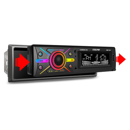 Autoestéreo 1 DIN Bluetooth CARBON-330 Steelpro USB FM Aux Carátula Desmontable Push To Talk Multicolor