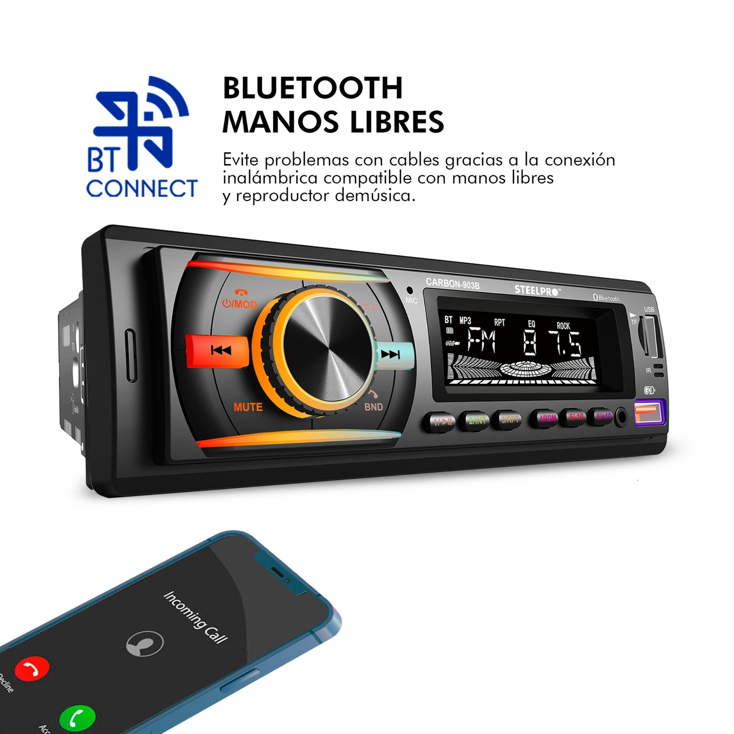 Steelpro Technologies Carbon-903b Autoestereo Bluetooth Usb Multicolor