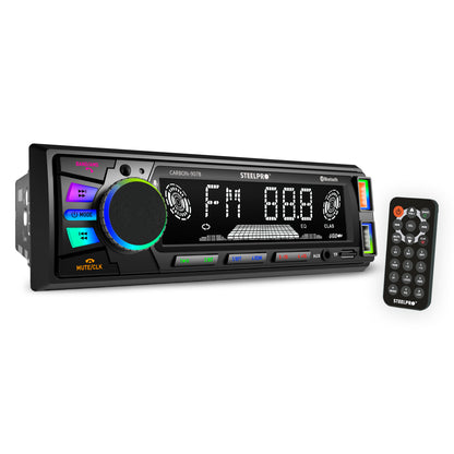 Autoestéreo Bluetooth Multicolor de 3 zonas, Siri y Google voice, USB, Auxiliar, SD Card, Radio FM, Salidas RCA, 18 Memorias con Ecualizador Preestablecido, Pantalla LCD, CARBON-907B.