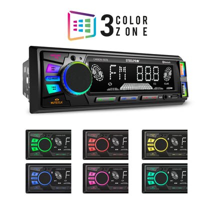 Autoestéreo Bluetooth Multicolor de 3 zonas, Siri y Google voice, USB, Auxiliar, SD Card, Radio FM, Salidas RCA, 18 Memorias con Ecualizador Preestablecido, Pantalla LCD, CARBON-907B.