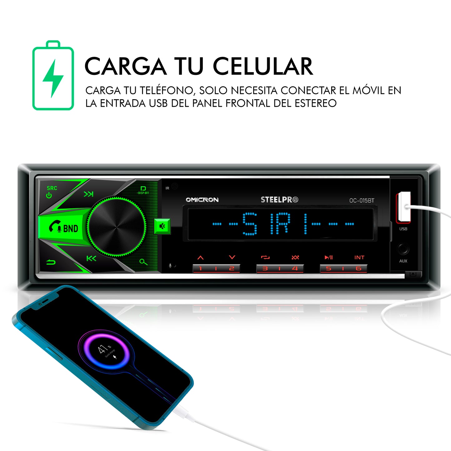 Autoestéreo 1 Din Steelpro OC-015BT Bluetooth 100W x4 USB FM RCA Subwoofer Carátula Desmontable