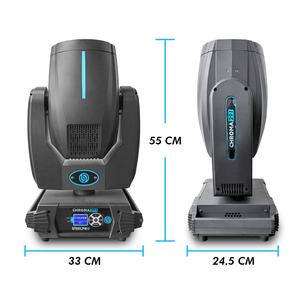 CHROMA-291 Set de 2 Cabezas Robóticas Beam 291w Aro SMD Con Case Steelpro