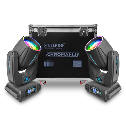 CHROMA-291 Set de 2 Cabezas Robóticas Beam 291w Aro SMD Con Case Steelpro