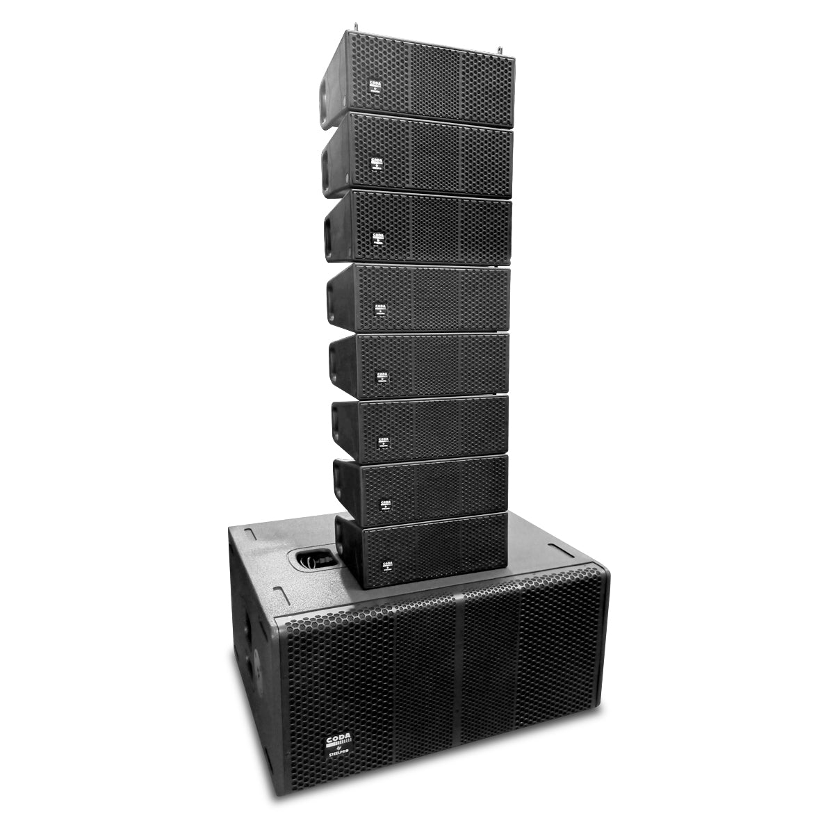 CODA SET Sistema Lineal De 8 Satélites 1 Subwoofer 600w+800w Rms Steelpro