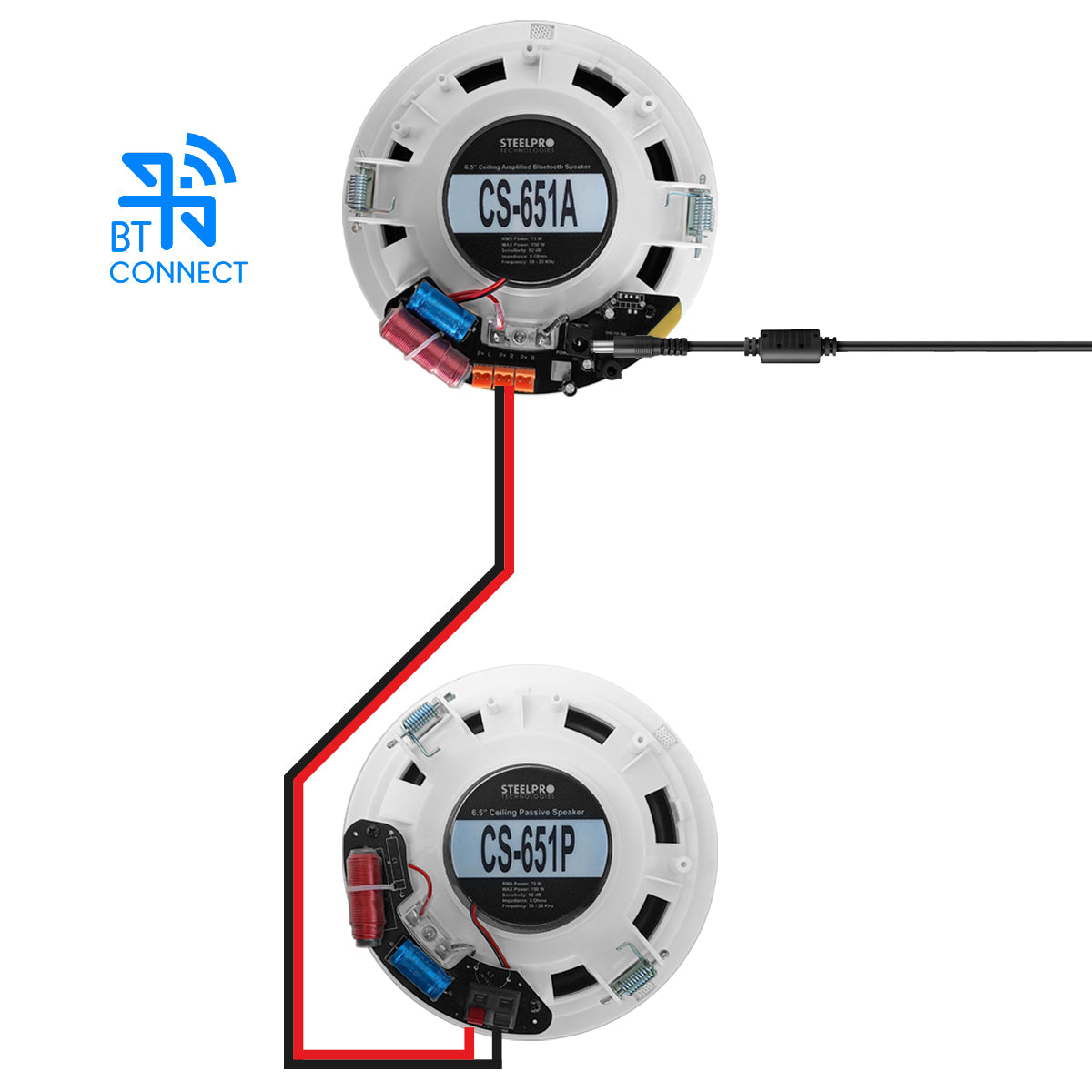 Par de Bocinas para Plafón Steelpro CS651K2 6.5” Bluetooth Empotrables 150W RMS (Activa + Pasiva)