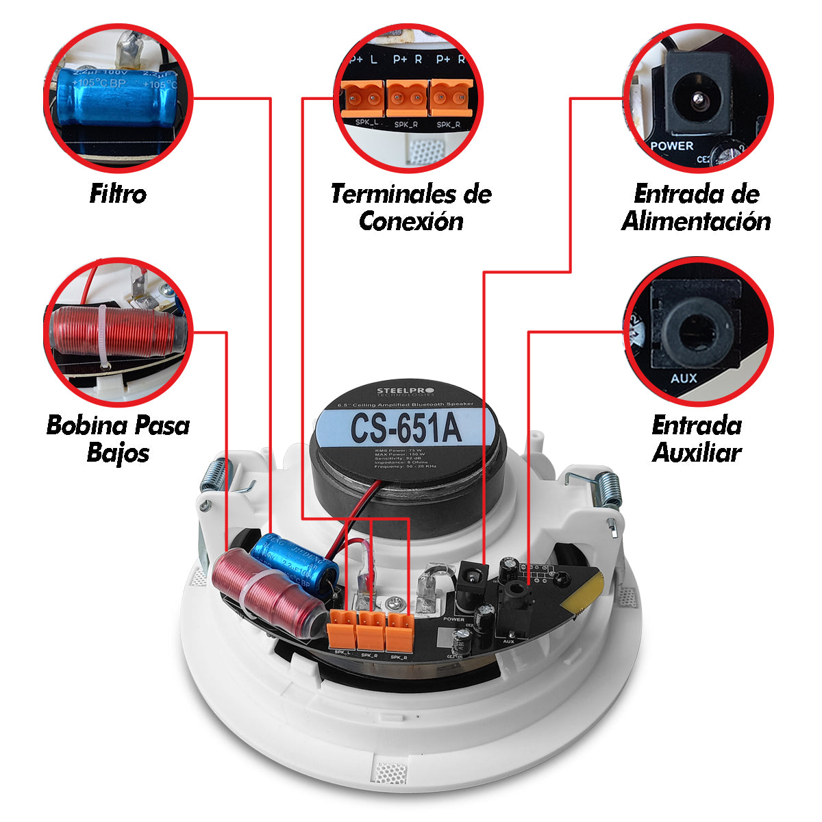 Par de Bocinas para Plafón Steelpro CS651K2 6.5” Bluetooth Empotrables 150W RMS (Activa + Pasiva)