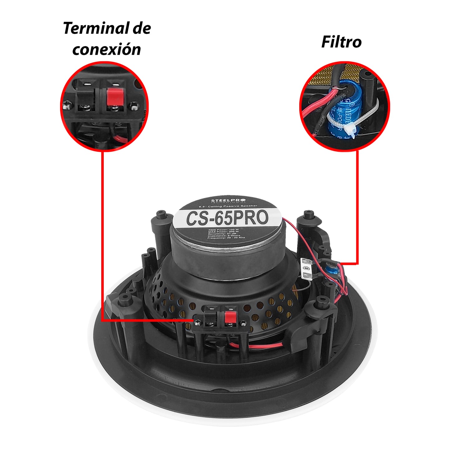 Par de Bocinas para Plafón Steelpro CS65K2PRO 6.5” 100W RMS con Tweeter de Titanio