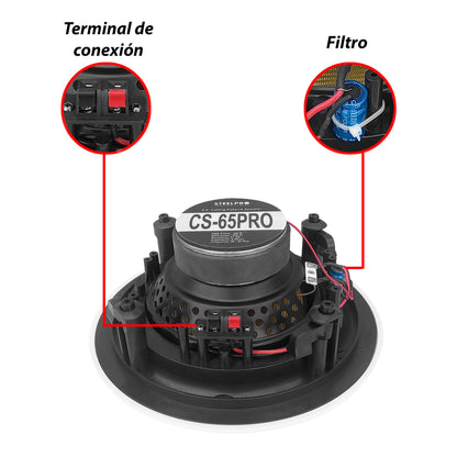 Par de Bocinas para Plafón Steelpro CS65K2PRO 6.5” 100W RMS con Tweeter de Titanio