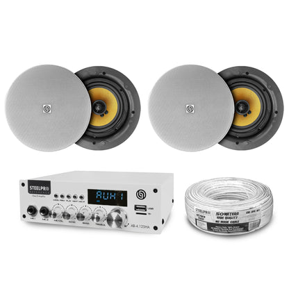 AB4125-CS65PK4 Kit Amplificador 4x125W Bluetooth + 4 Bocinas Plafón 6.5" 400W RMS Steelpro