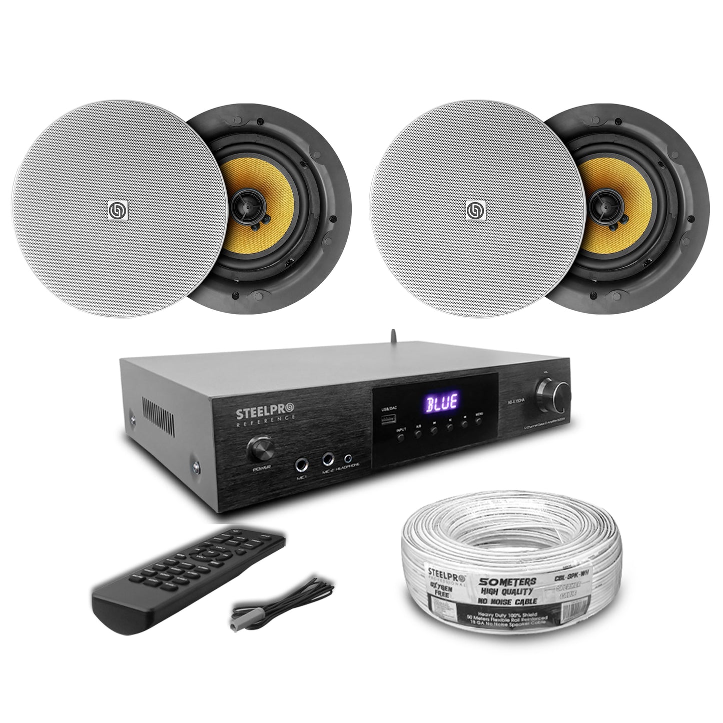 Kit Amplificador Bt 600w 4 Bocinas Ambiental 6.5 By Steelpro Negro 600 W