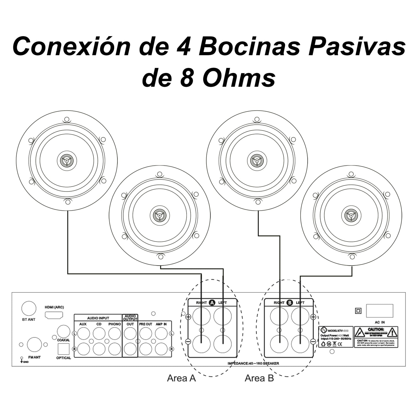 Kit Amplificador Bt 600w 4 Bocinas Ambiental 6.5 By Steelpro Negro 600 W
