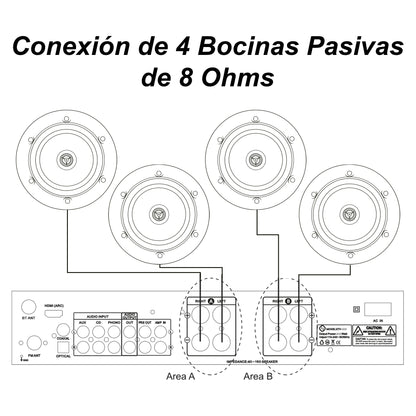 Kit Amplificador Bt 600w 4 Bocinas Ambiental 6.5 By Steelpro Negro 600 W