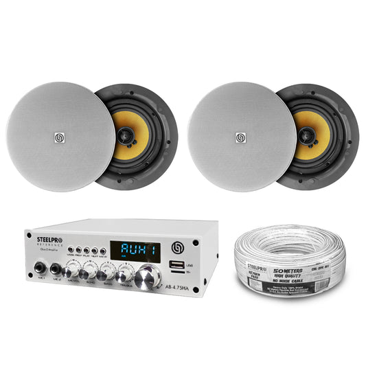 Kit Amplificador Bt 300w 4 Bocinas Ambiental 6.5 By Steelpro Blanco 300 W