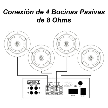 Kit Amplificador Bt 300w 4 Bocinas Ambiental 6.5 By Steelpro Blanco 300 W