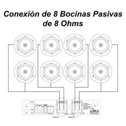 Kit Amplificador Bt 600w 8 Bocinas Ambiental 6.5 By Steelpro Negro 600 W