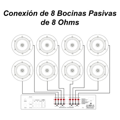 AB4150-CS65PK8 Kit Amplificador 600W con 8 Bocinas para Plafón 6.5" Casa Negocio Steelpro