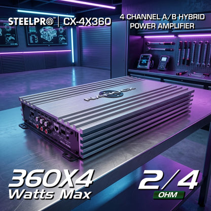 Amplificador 4 Canales Híbrido A/B 360WX4 Steelpro CX-4X360