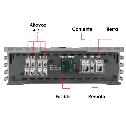 Amplificador 4 Canales Híbrido A/B 360WX4 Steelpro CX-4X360