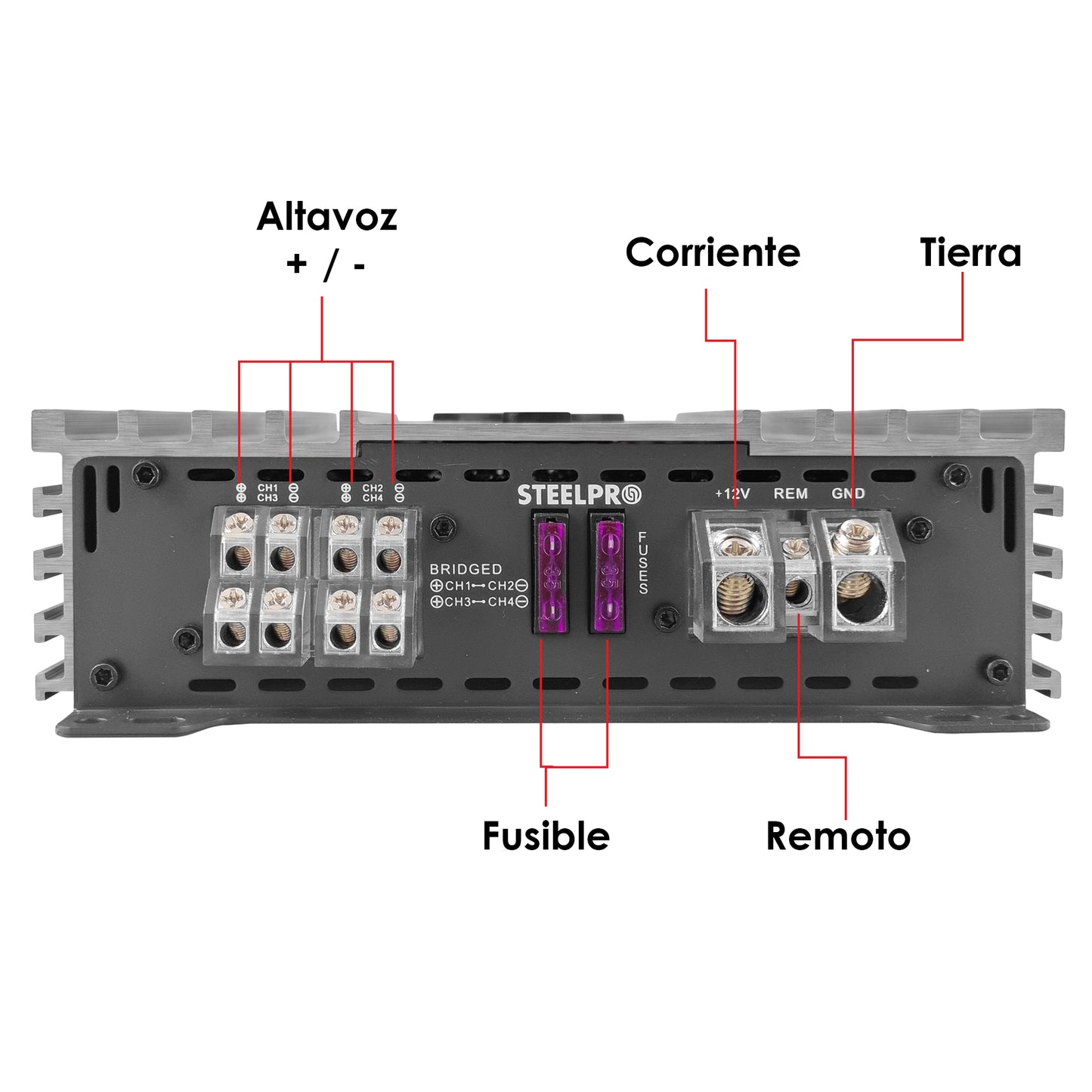 Amplificador 4 Canales Híbrido A/B 480WX4 Steelpro CX-4X480
