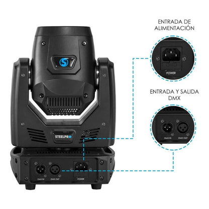 Corsario cabeza Movil 2 En 1 Laser 2w Rgb + 6 Wash 10w Rgbw Steelpro