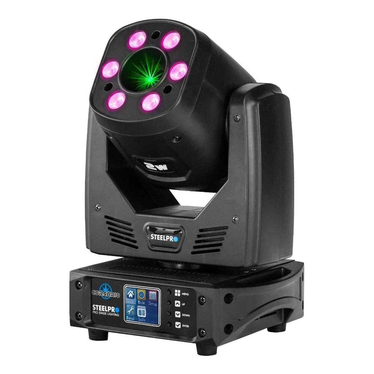 Corsario cabeza Movil 2 En 1 Laser 2w Rgb + 6 Wash 10w Rgbw Steelpro