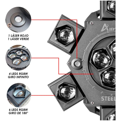 Cabeza Móvil Beam Giratorio Led Rgbw Con Laser Steelpro Modelo Airtrek 110v