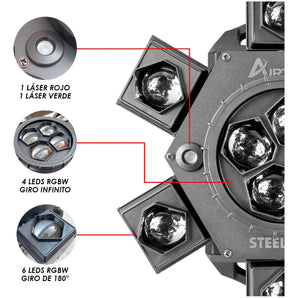 Cabeza Móvil Beam Giratorio Led Rgbw Con Laser Steelpro Modelo Airtrek 110v