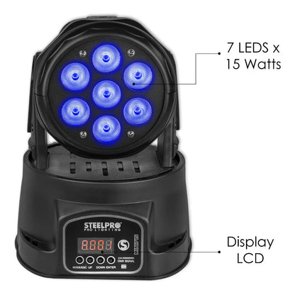 Cabeza Movil Led Wash 7x15w Rgbw 4 En 1 Full Color  Steelpro