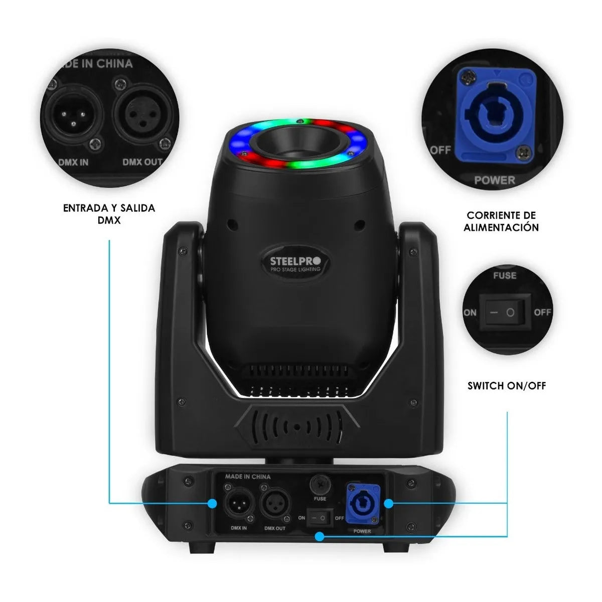 Cabeza Móvil Spot 120w Prisma 5 Caras Aro Smd Case Steelpro