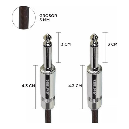 Cable Para Guitarra Profesional 6m Plug6.3-plug6.3 Steelpro