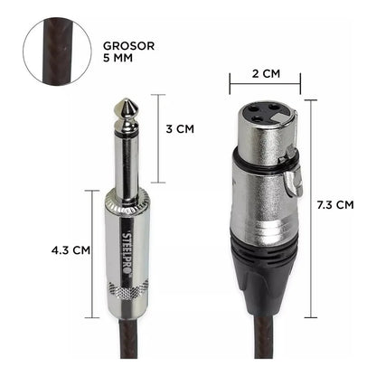 Cable Para Microfono Profesional 1m Hembra-plug 6.3 Steelpro