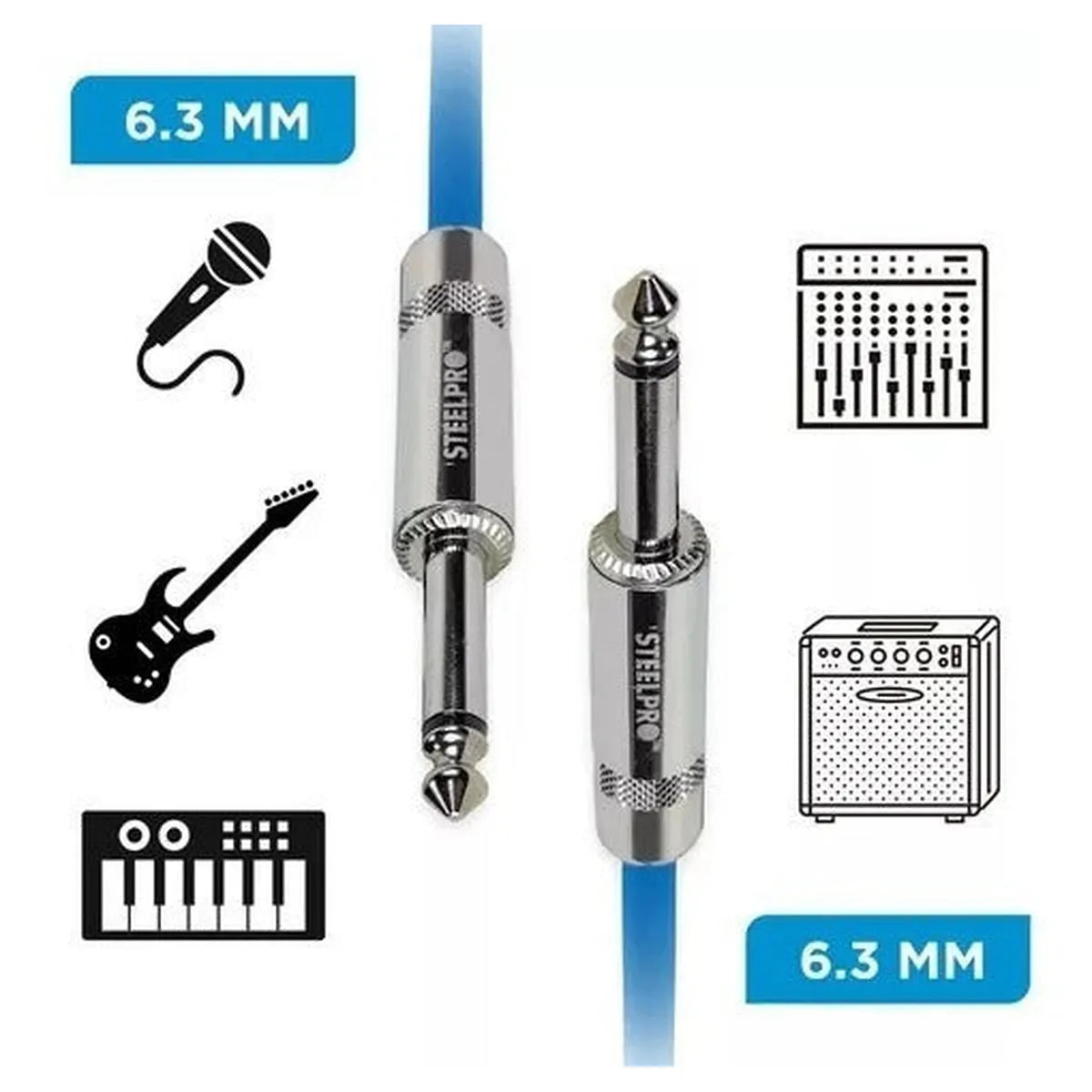 Cable Plug 6.3mm 10mts Steelpro 6363-az-10m Balanceado Prof