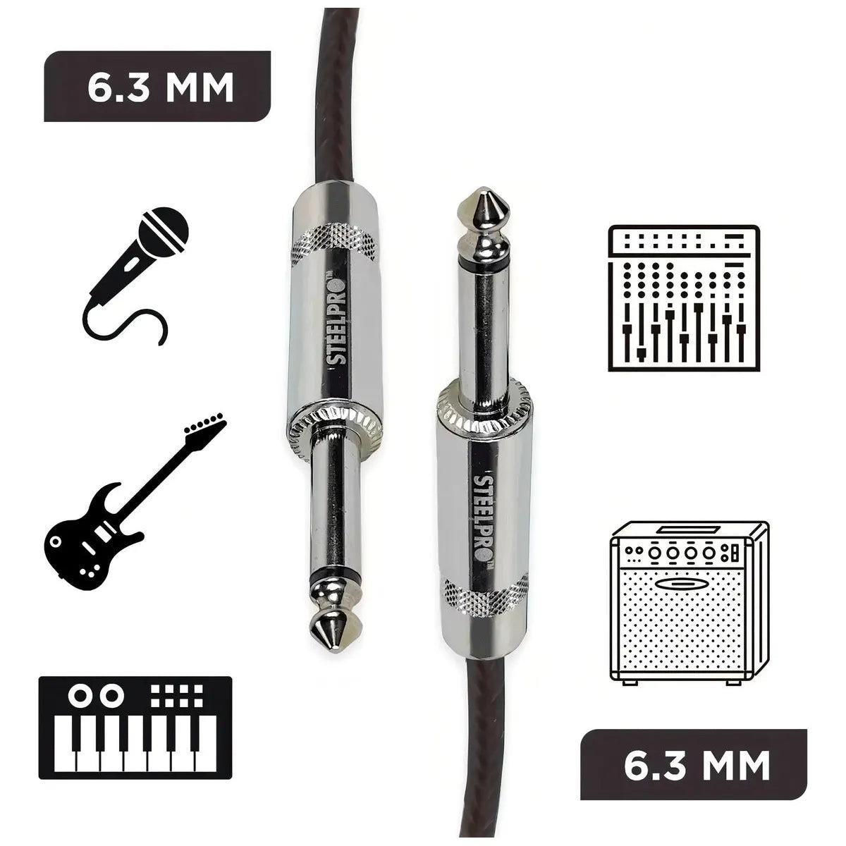 Cable Plug 6.3mm 3mts Steelpro 6363-ng-3m Balanceado Prof