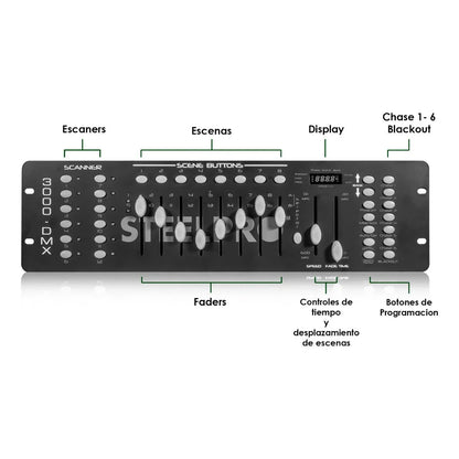 Controlador Dmx512 ,12 Escaners  , 192 Canales -  Steelpro