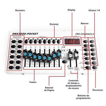 Controlador DMX Steelpro DMX3000-POCKET Profesional 192 Canales