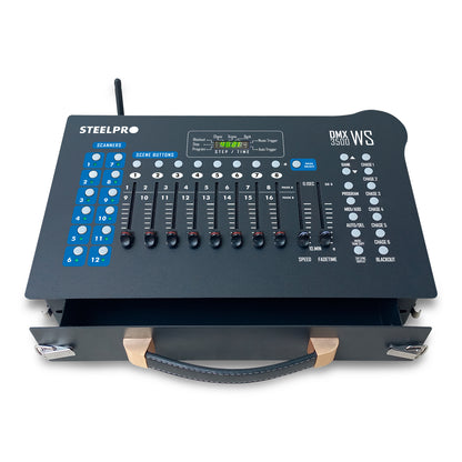 DMX3500-WS Controlador Profesional DMX 192 Canales Con Caja Incorpotada y Antena Transmisora Steelpro