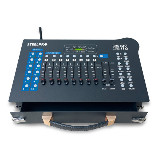 DMX3500-WS Controlador Profesional DMX 192 Canales Con Caja Incorpotada y Antena Transmisora Steelpro