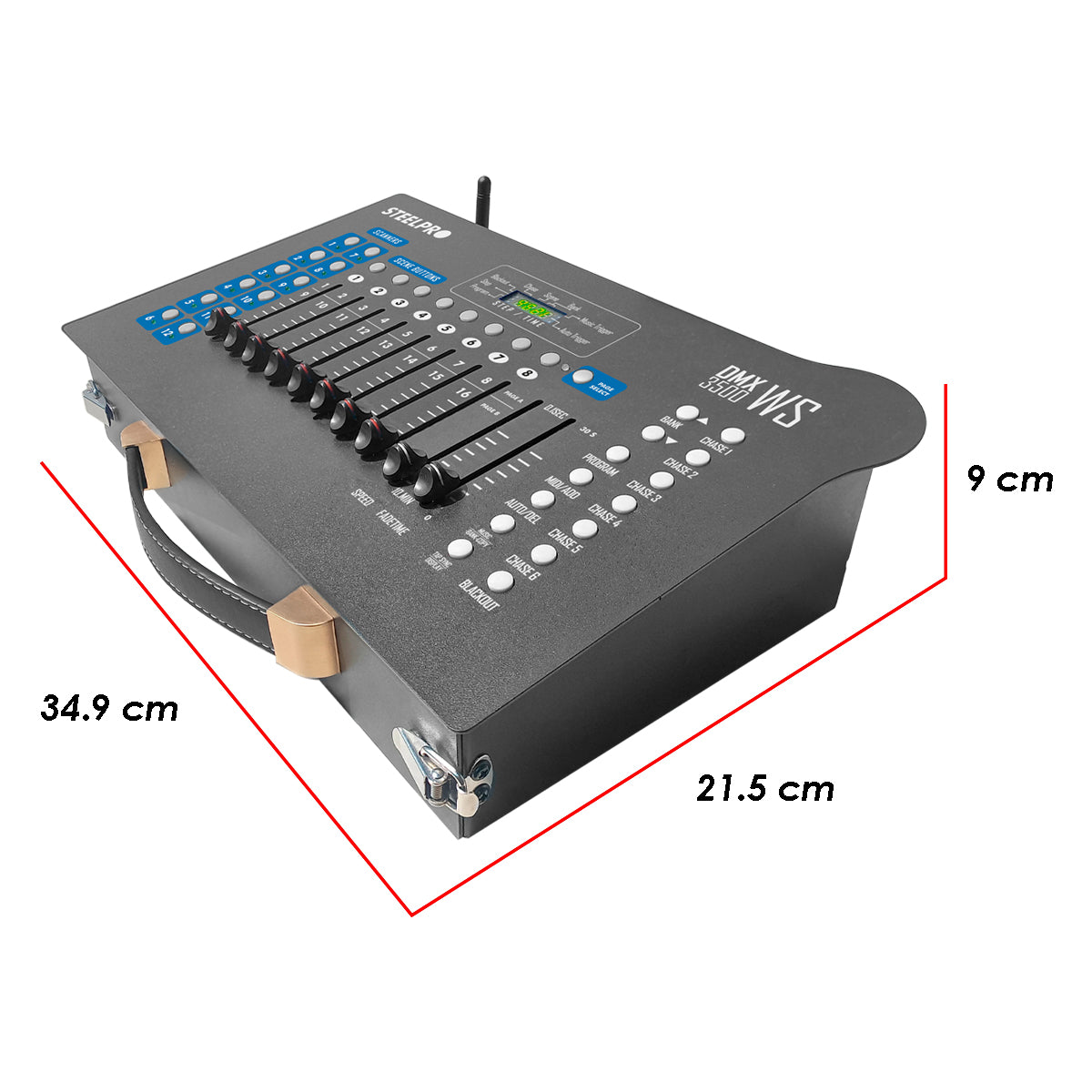 DMX3500-WS Controlador Profesional DMX 192 Canales Con Caja Incorpotada y Antena Transmisora Steelpro
